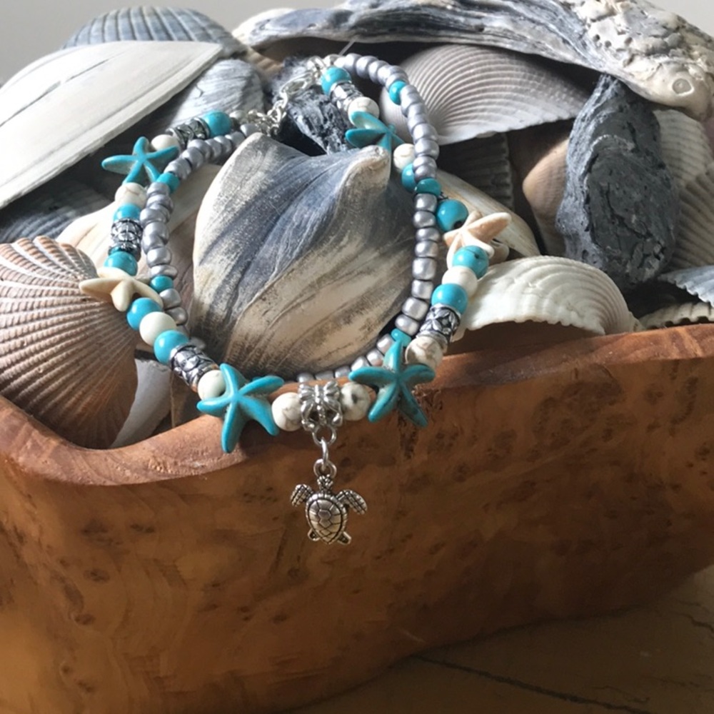 Ankle bracelet starfish w/sea turtle charm